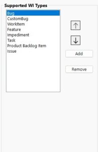Add or remove work item types from Almo's menu options using this section
