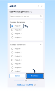 How to set working project in Almo settings